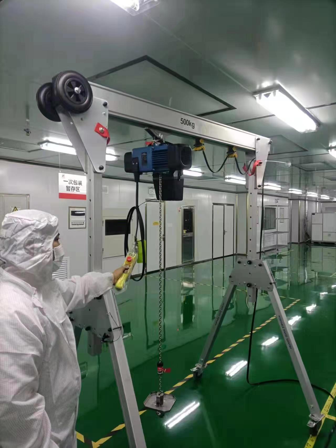 Cleanroom portable folding gantry crane