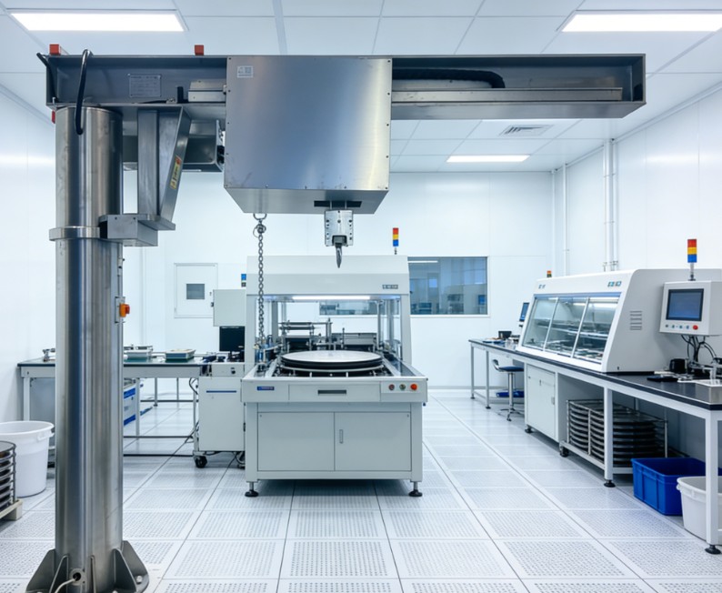 Cleanroom column slewing jib crane